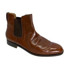 Salvatore Ferragamo Mens Brown Leather Chelsea Boots Size 10.5 D Made in Italy